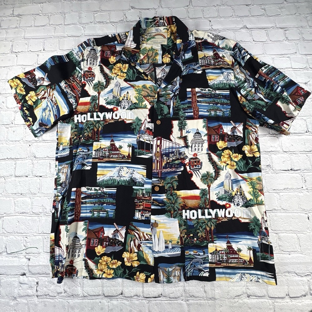 Vintage 1990s Paradise Found California Rayon Hawaiian Made in USA Large Shirt